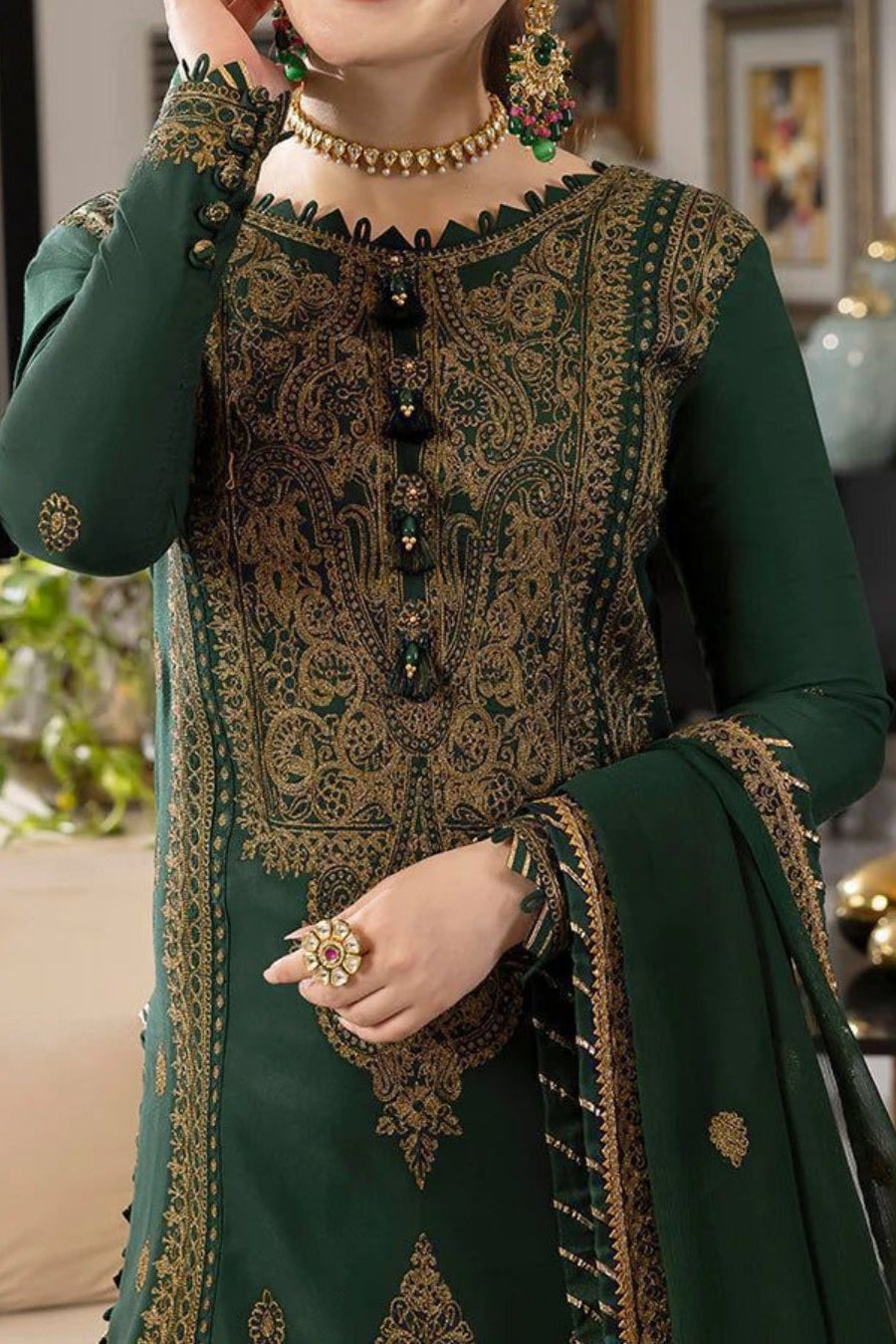 3PC CHIFFON UNSTITCHED EMBROIDERED SUIT