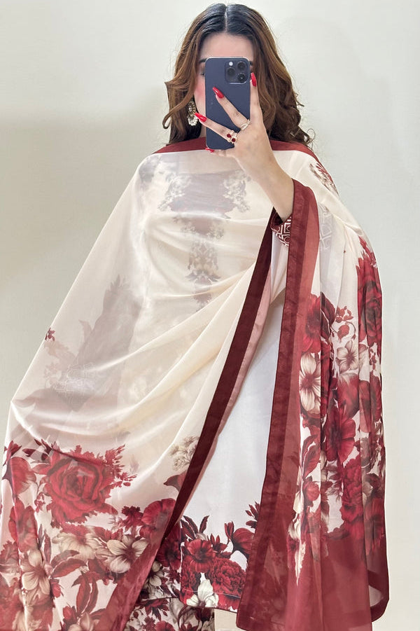 Digital Print Silk 3pcs (MEHROON PHOOL)