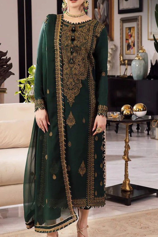 3PC CHIFFON UNSTITCHED EMBROIDERED SUIT