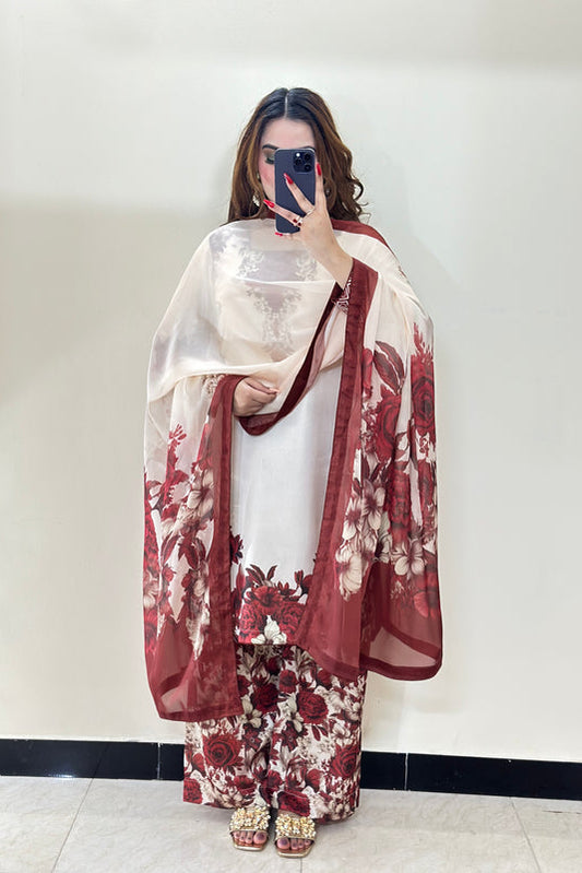 Digital Print Silk 3pcs (MEHROON PHOOL)