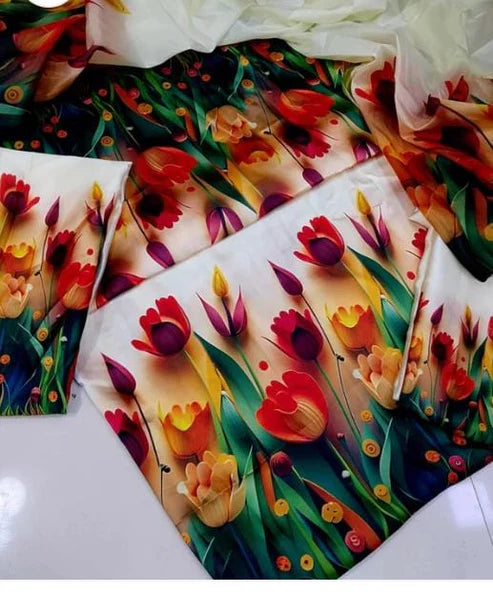 Digital Print Silk 3pcs (3D FLOWERS)