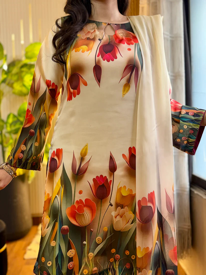 Digital Print Silk 3pcs (3D FLOWERS)