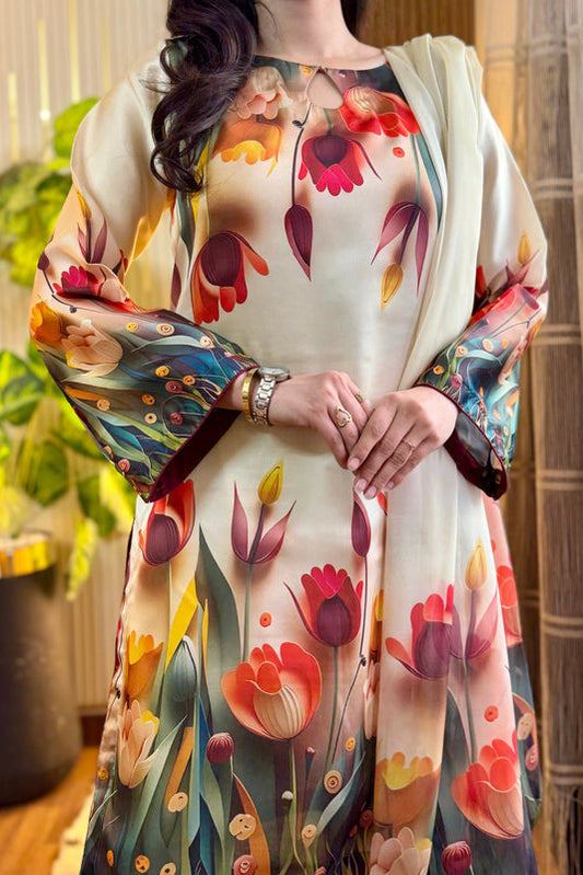 Digital Print Silk 3pcs (3D FLOWERS)