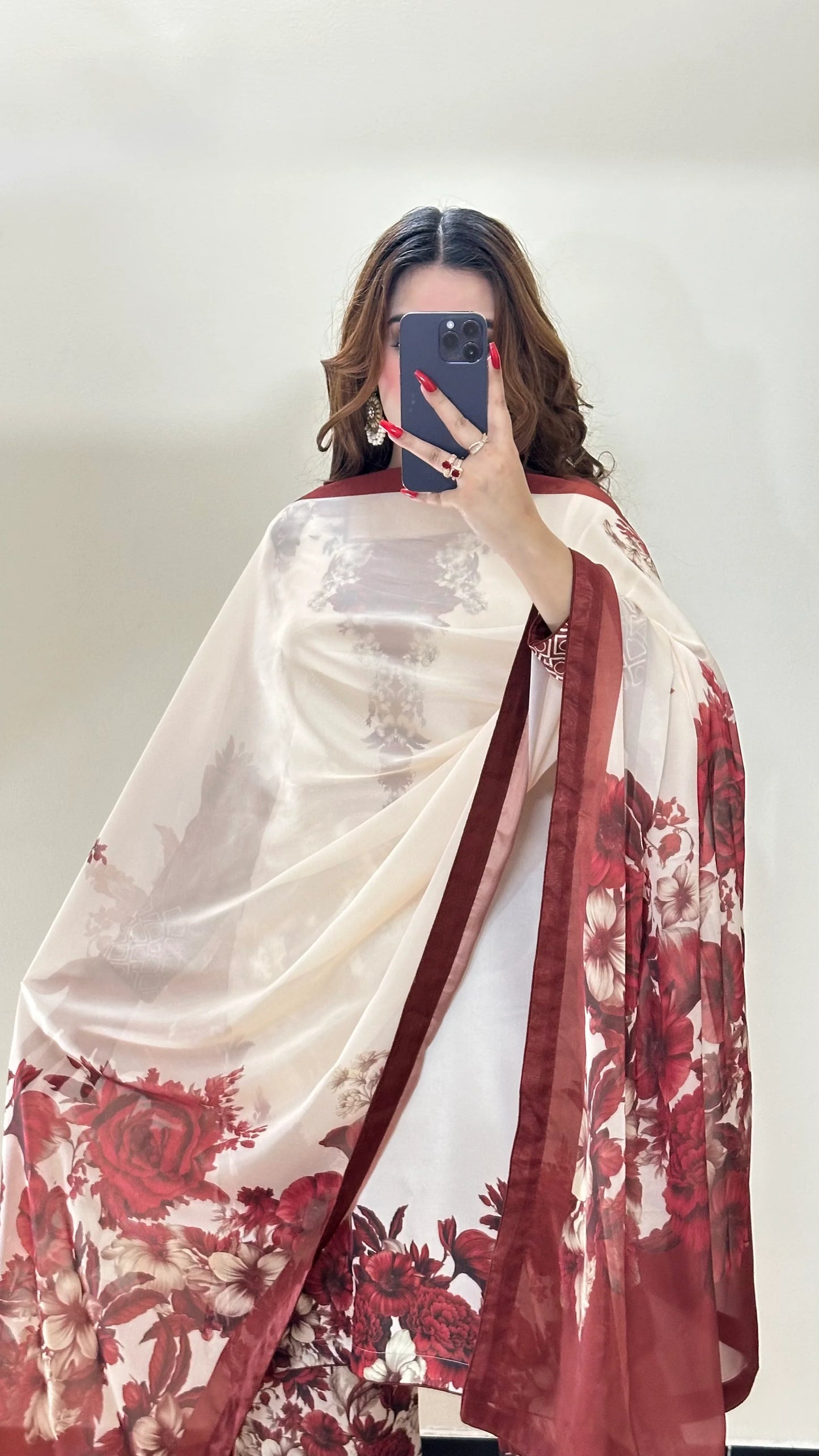 Digital Print Silk 3pcs (MEHROON PHOOL)